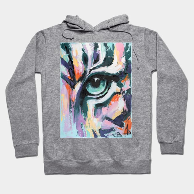 Black Water Tiger. Animal painting big eyes close up canvas art. Beautiful wild tiger head portrait painting. Hoodie by MariDein